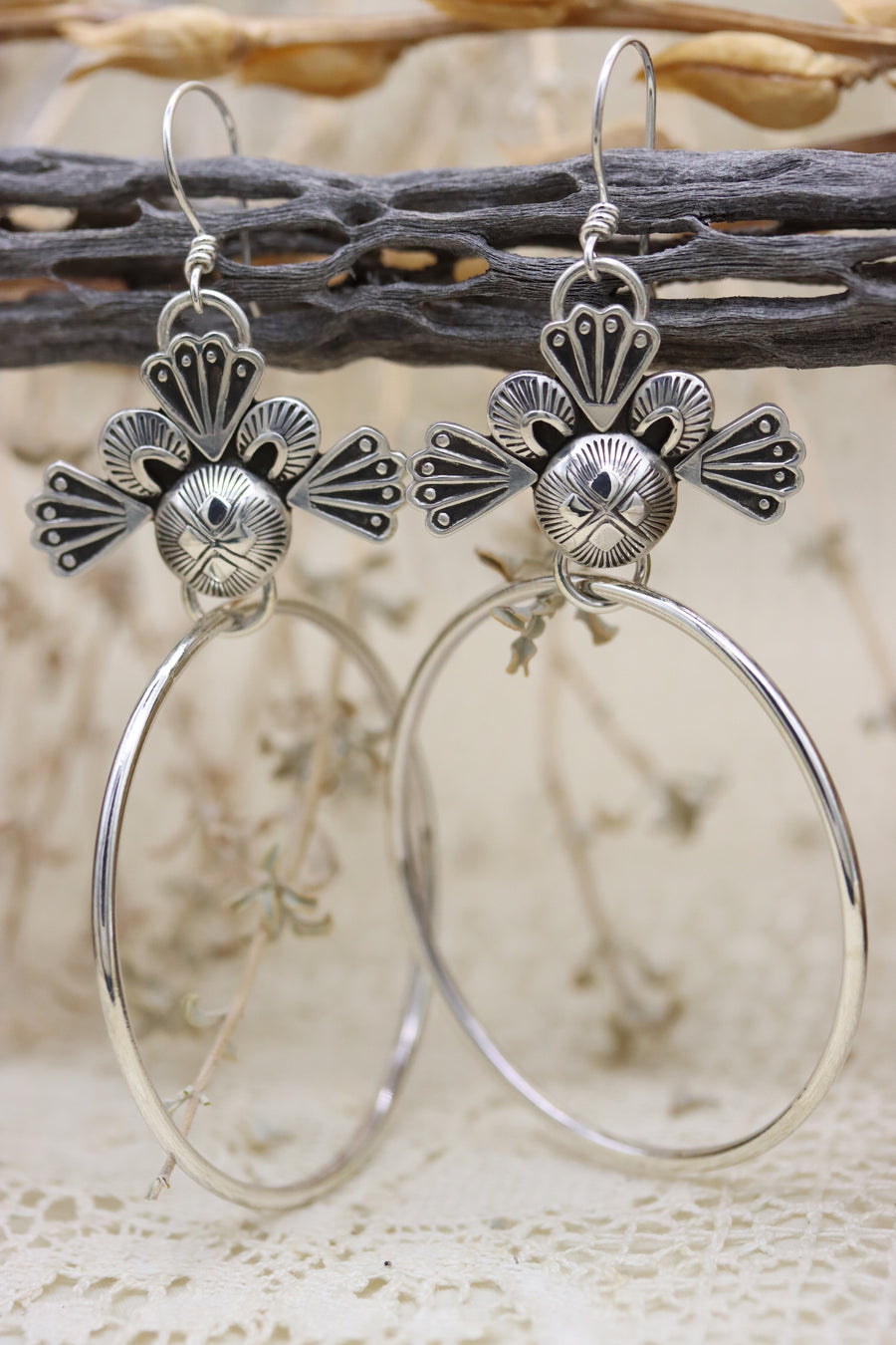 Stamped Silver Dome Hoops